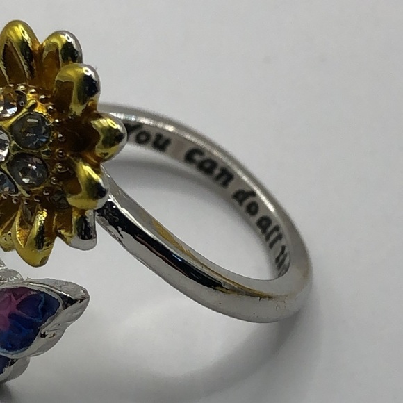 3/$25 “You Can Do All Things” Sunflower and butterfly Open Adjustable Ring - Picture 8 of 10